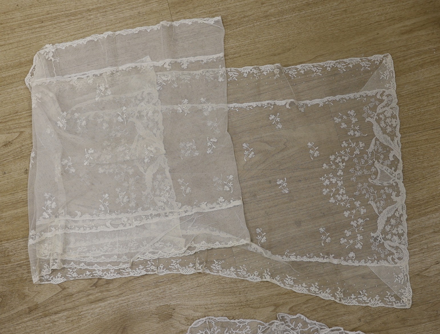 A late 19th century Carrickmacross wedding veil and an Irish needle run stole